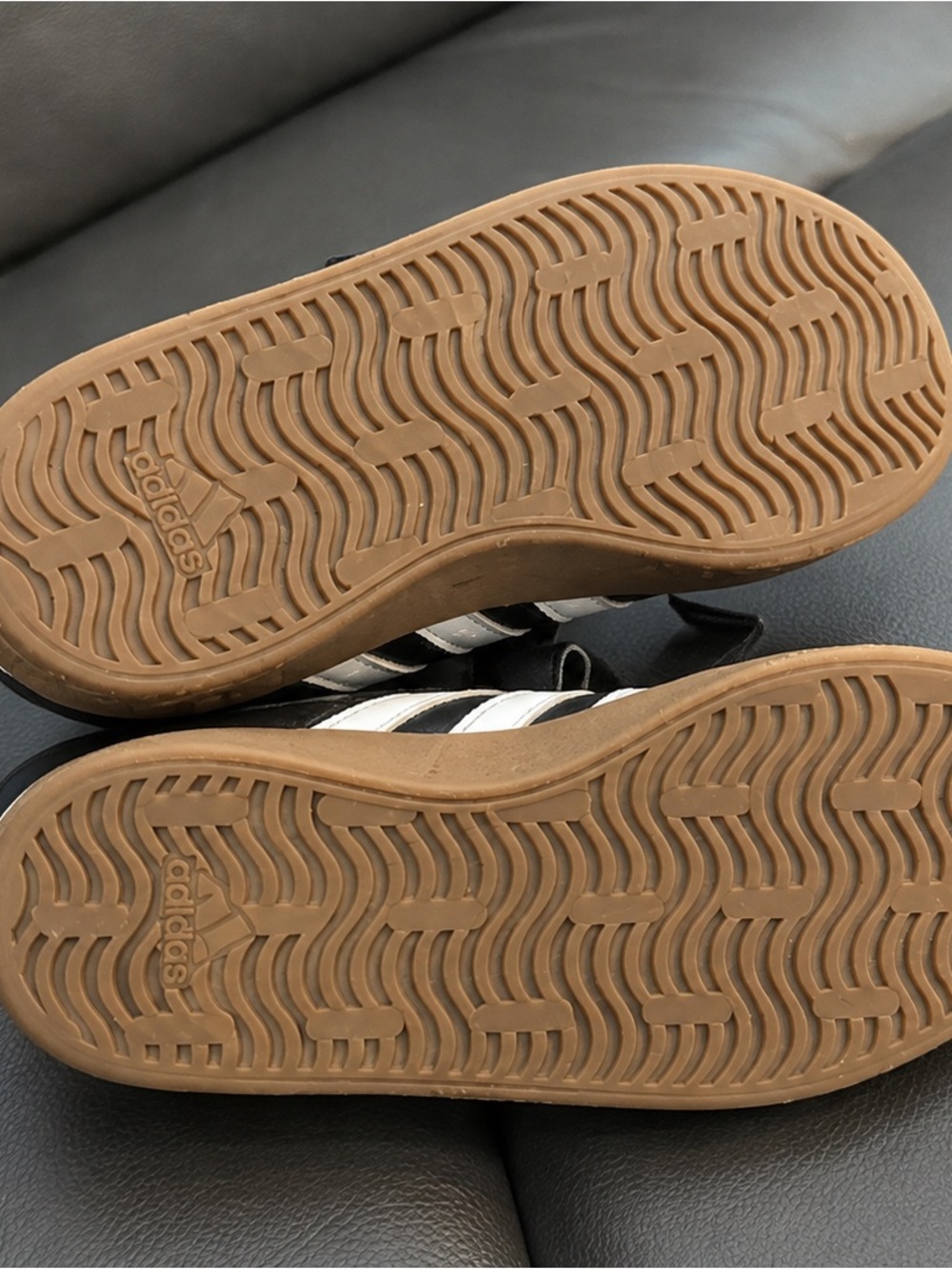 adidas Black Sneakers with White Stripes and Gum Sole - Picture 2 of 2